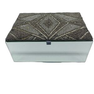 Beaded Mirror Geometric Trinket Box Accent Box  Made in India